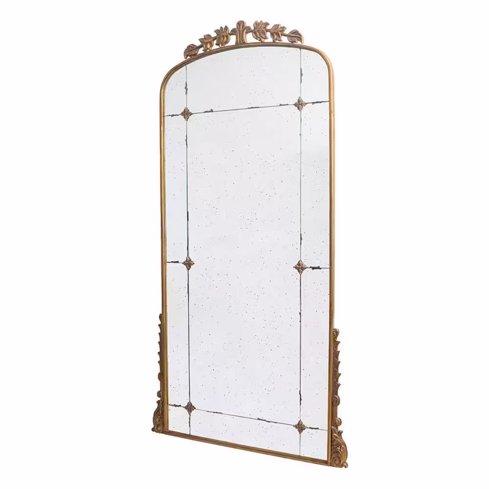 Benjara 2 in. W x 76 in. H Gold Curved Arch Metal Frame Floor Mirror