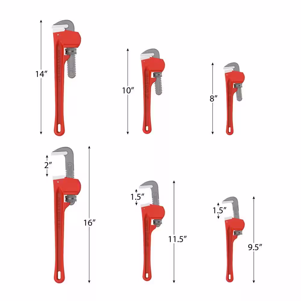 Stalwart Cast Iron Heavy Duty Pipe Wrench Set with Storage Pouch (3-Piece)