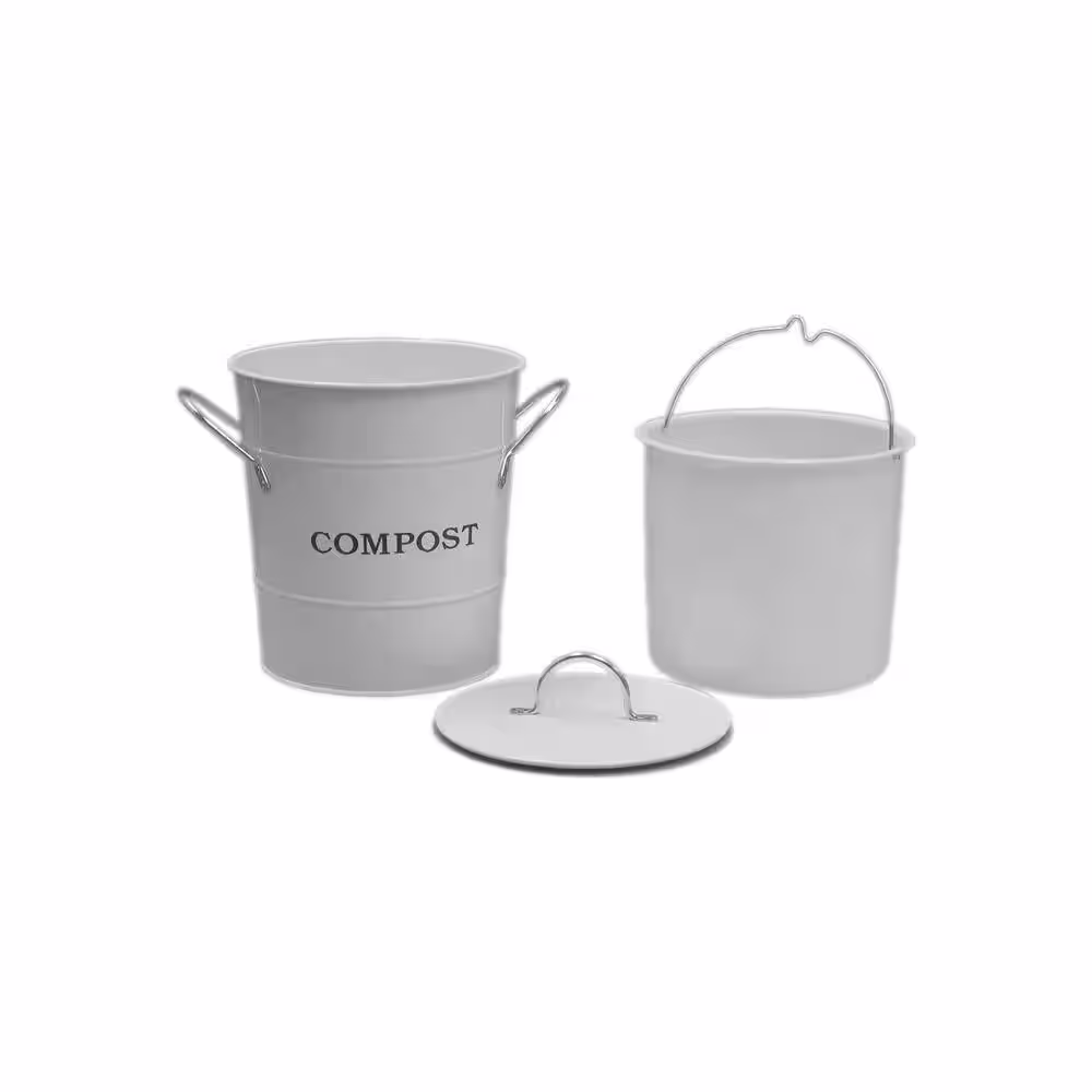 Exaco 2-in-1 White 1 Gal. Compost Bucket with Rubber Seal and Inner Liner
