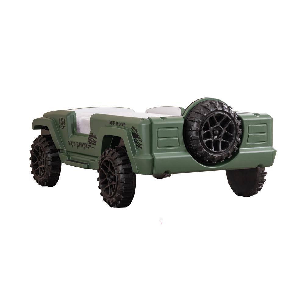 None Kaylo Green Twin Novelty 4x4 Offroad Car Platform Bed With LED Lights