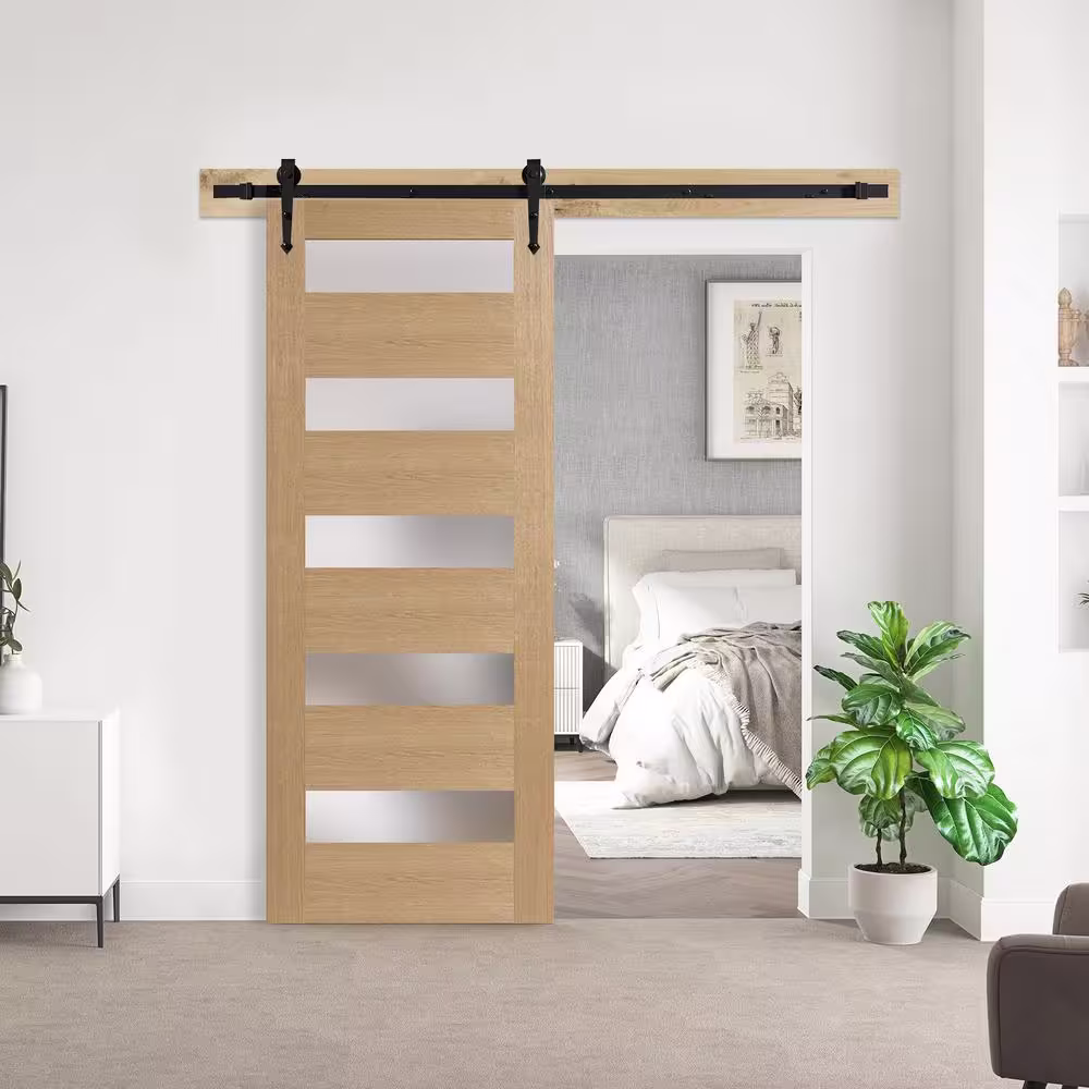 Stile Doors 30 in. x 80 in. Solid Core 5 Lite Satin Etch Glass White Oak Unfinished Wood Interior Door Slab