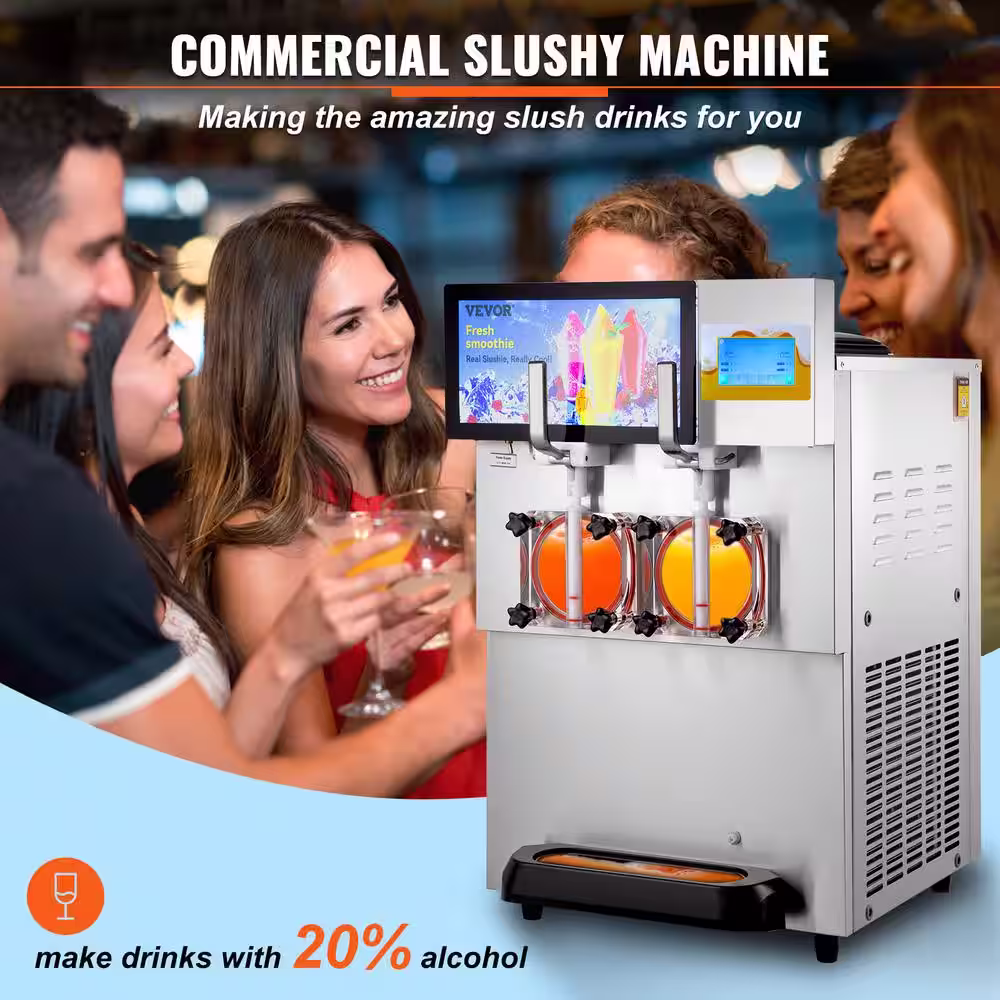 VEVOR Commercial Slushy Machine 270 oz. Double Bowl Margarita Machine 1800W Stainless Steel Snow Cone Machine