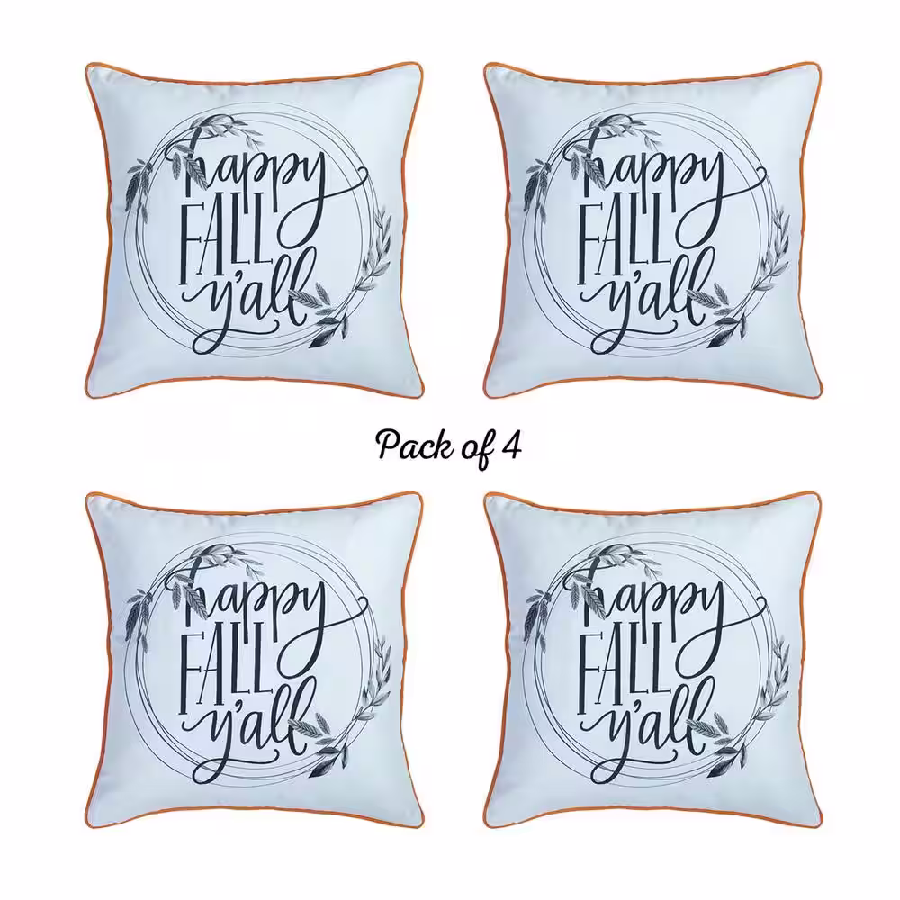 MIKE & Co. NEW YORK Decorative Fall Thanksgiving Throw Pillow Cover Quote 18 in. x 18 in. White and Orange Square (Set of 4)
