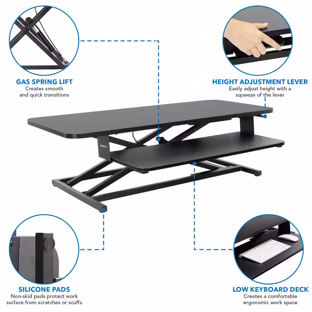 MOUNT-IT! 37 in. Rectangular Black Standing Desk Converter Height Adjustable Desk Riser