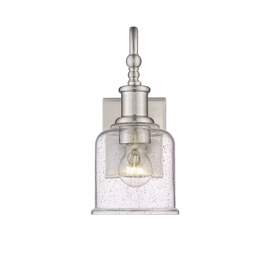 None Bryant 5.5 in. 1-Light Brushed Nickel Wall Sconce-Light with Glass Shade