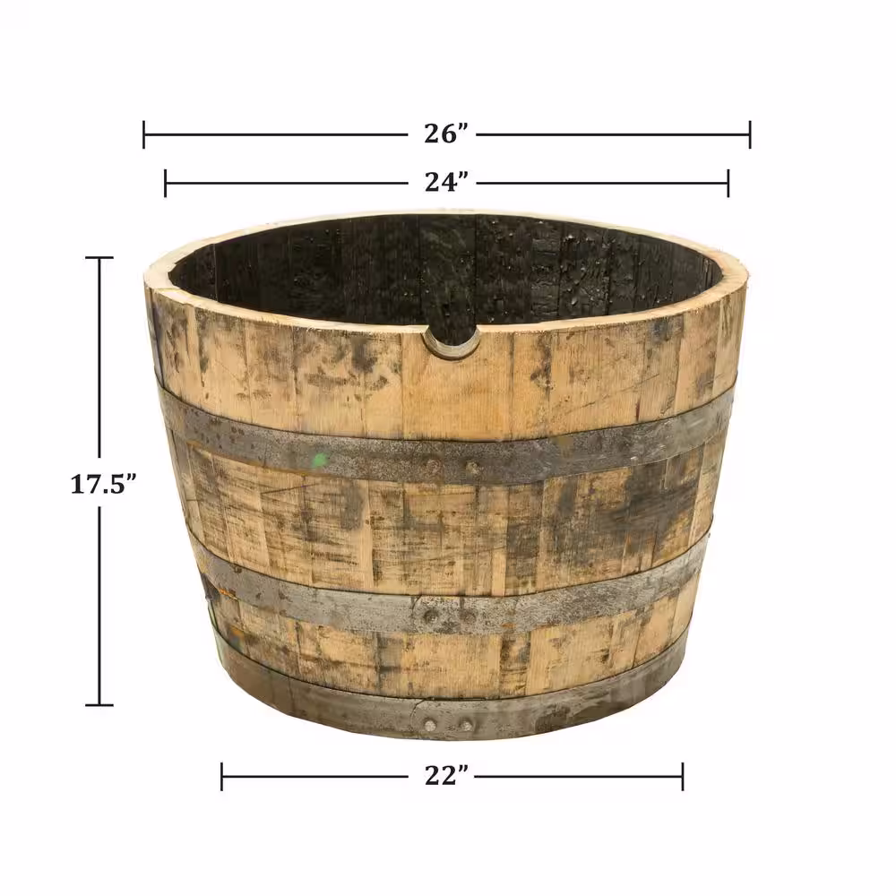 None 26 in. Dia x 17.5 in. H White Oak Wood Whiskey Barrel