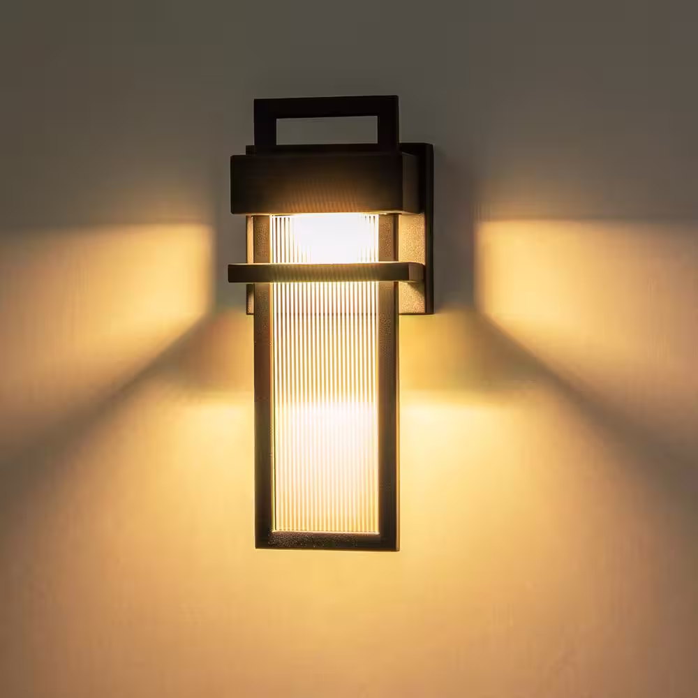 RRTYO Kohls Matte Black Modern Lighting Outdoor LED Wall Lantern Sconce with Stripe Glass Shade
