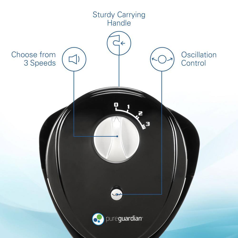 Pure Guardian 29 in. 3-Speed Oscillating Tower Fan with Slim and Lightweight Design in Black