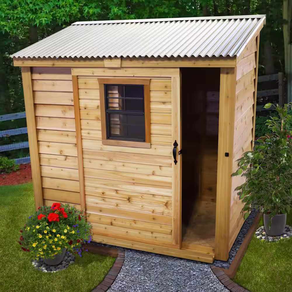Outdoor Living Today Space Saver 8 ft. W x 4 ft. D Cedar Wood Shed with Sliding Door and Metal Roof (32 sq. ft.)