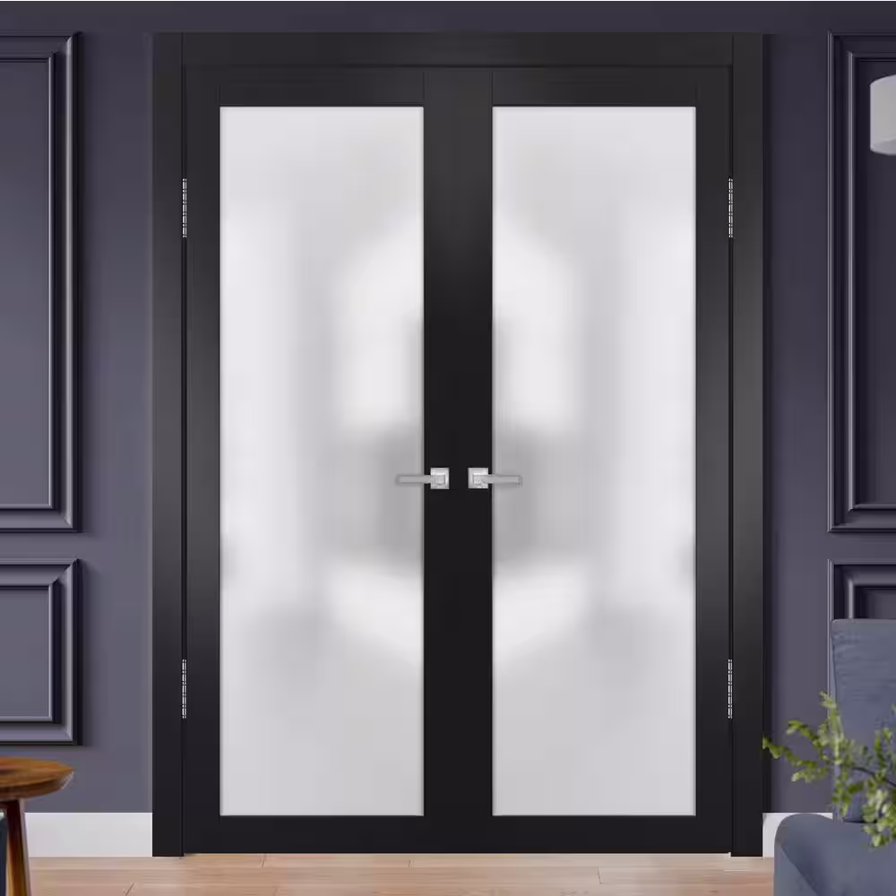 Sartodoors 2102 72 in. x 84 in. Single Panel Black Finished Pine Wood Interior Door Slab with Hardware