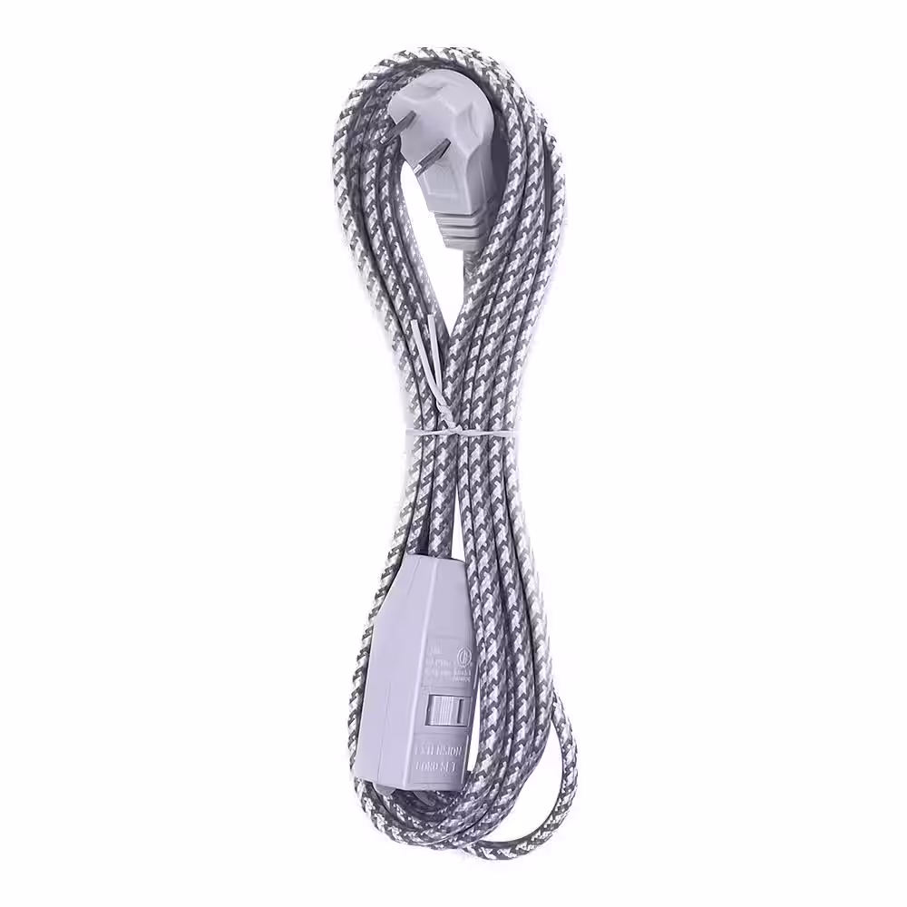 HDX 12 ft. 16/2 Light Duty Indoor Braided Tight Space Extension Cord, Grey/White