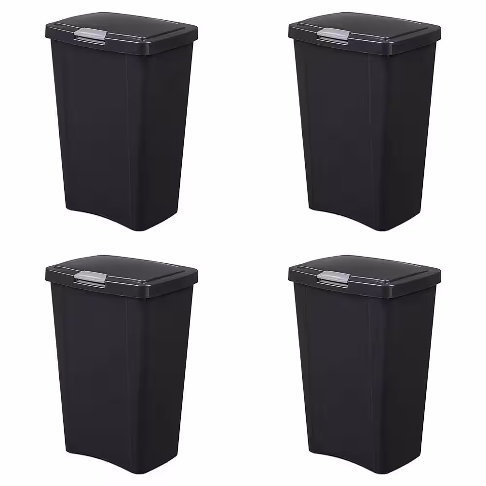 Sterilite 13 Gal. TouchTop Wastebasket with Titanium Latch in Black (4-Pack)
