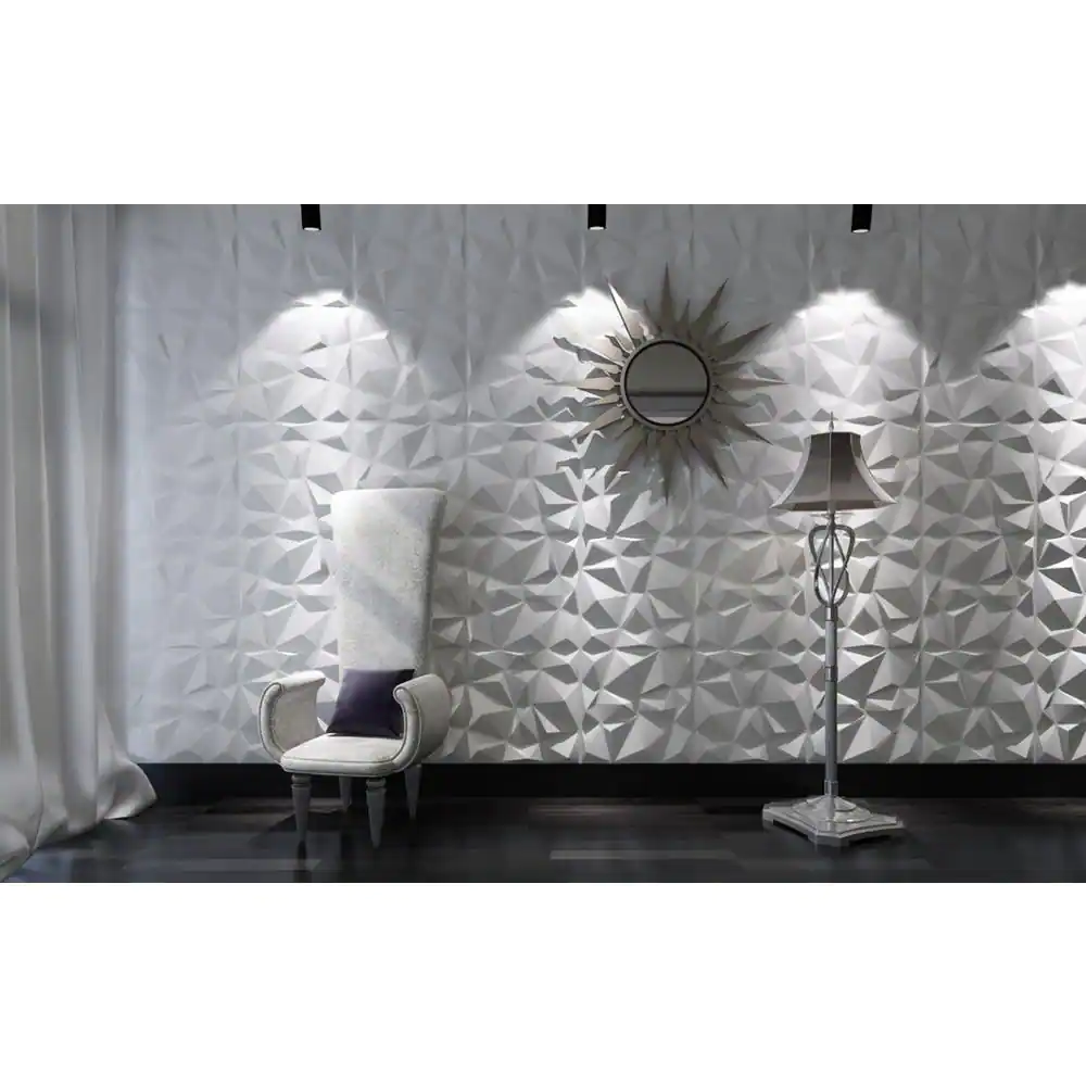 Art3d 19.7 in. x 19.7 in. White Decorative PVC 3D Wall Panels in Diamond Design (12-Pack)