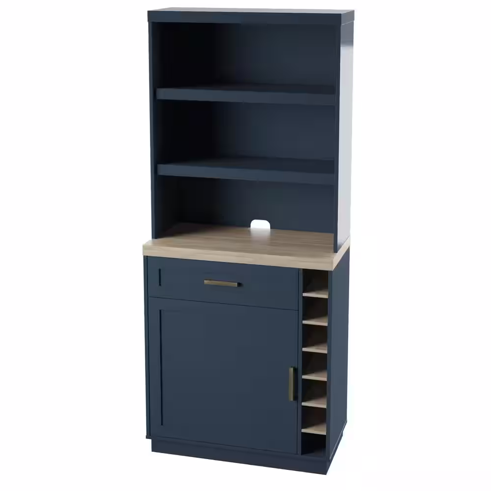 Twin Star Home 74 in. Fontana Blue 12-Shelf Standard Bookcase with Open Storage