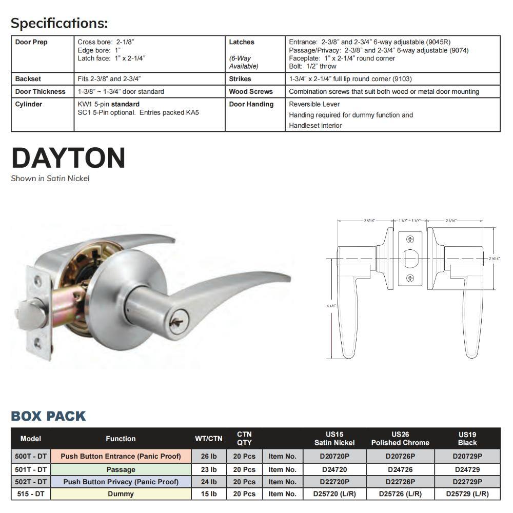 None Dayton Black Privacy Bed/Bath Door Lever