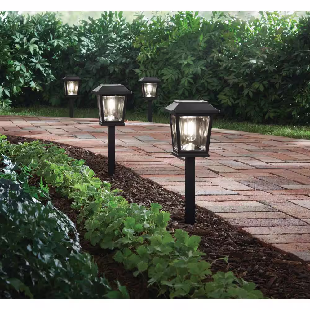 Hampton Bay 10 Lumens Craftsman Black Integrated LED Outdoor Solar Path Light with Faux Retro Edison Bulb (4-Pack)