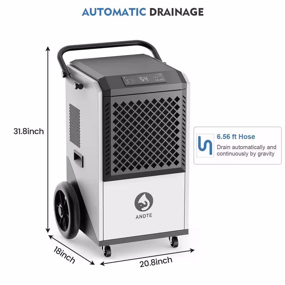 JEREMY CASS 250 pt. 8,000 sq.ft. Commercial Dehumidifier for Basement in White, High Efficiency Compressor