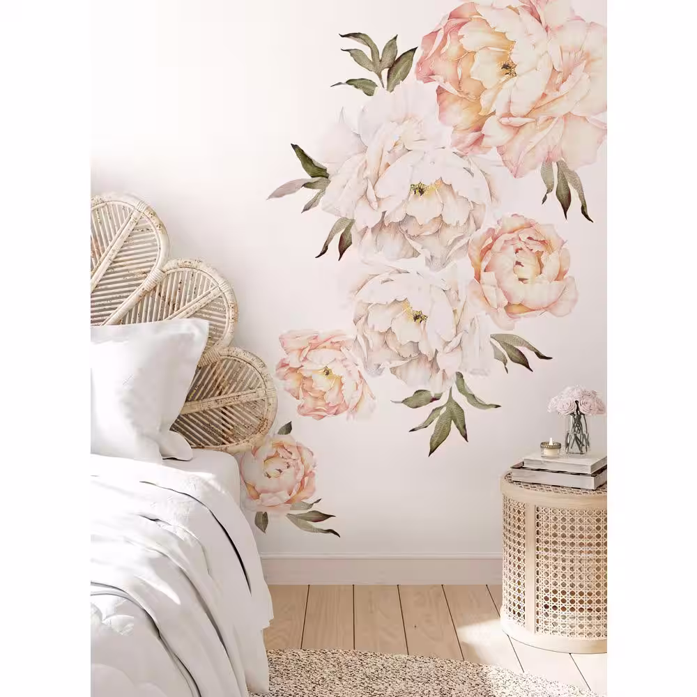 None Blushing Peonies Vinyl Wall Sticker Flowers Wall Mural (Set of 6)