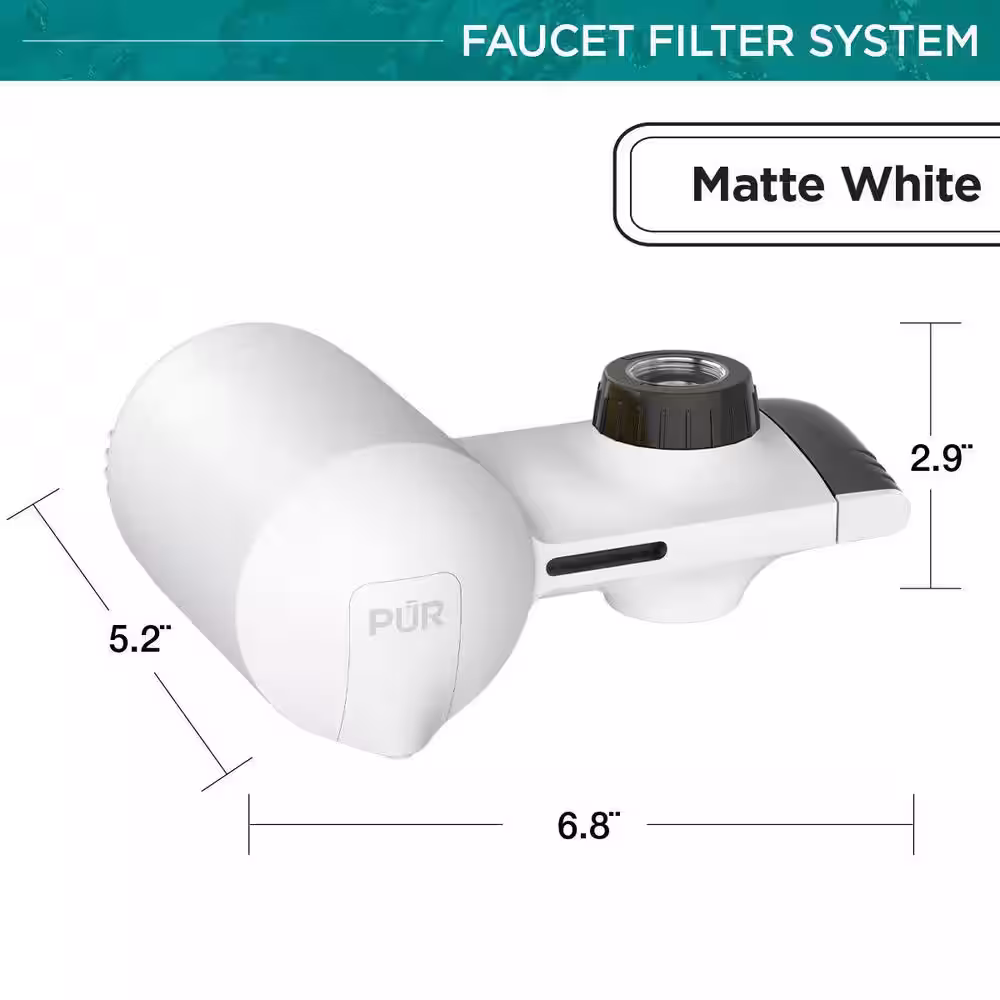 PUR Plus Horizontal Faucet Mount Water Filtration System in Matte White