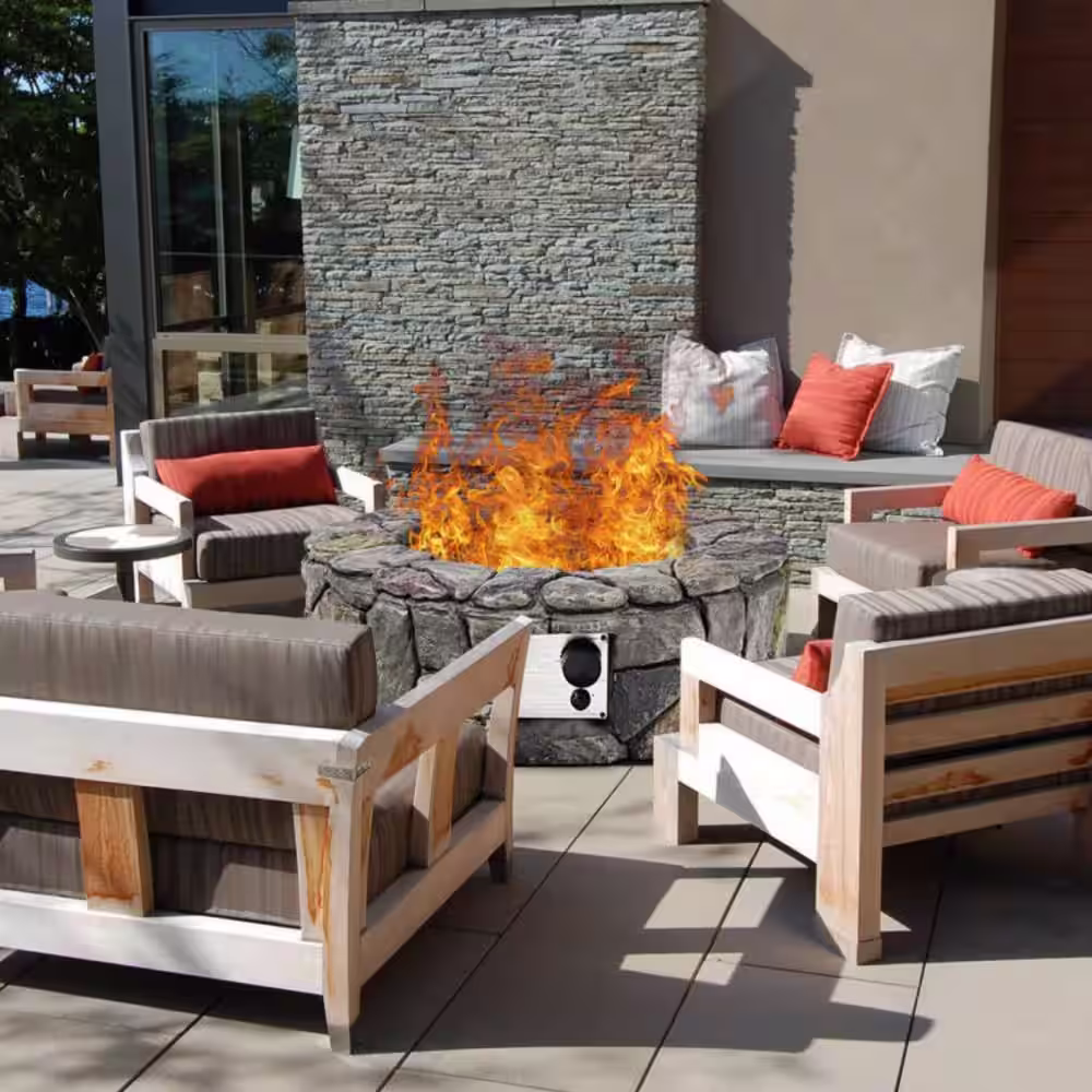 None 28 in. Outdoor Propane Gas Fire Pit with Lava Rocks and Protective Cover