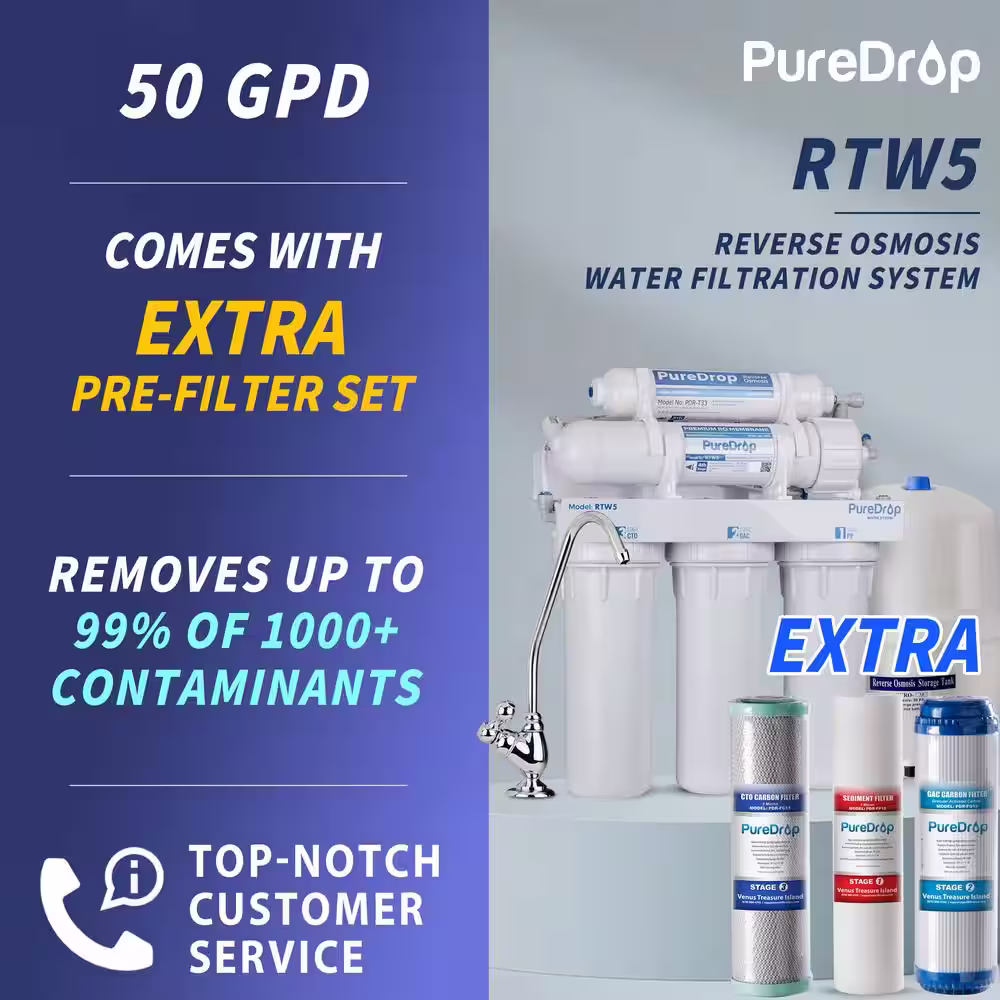 PureDrop 5 Stage Reverse Osmosis Water Filtration System with Pre-Filter Kit