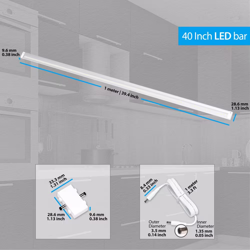 ESHINE 40 in. LED 6000K White Under Cabinet Light No Sensor (No Power Supply Included)