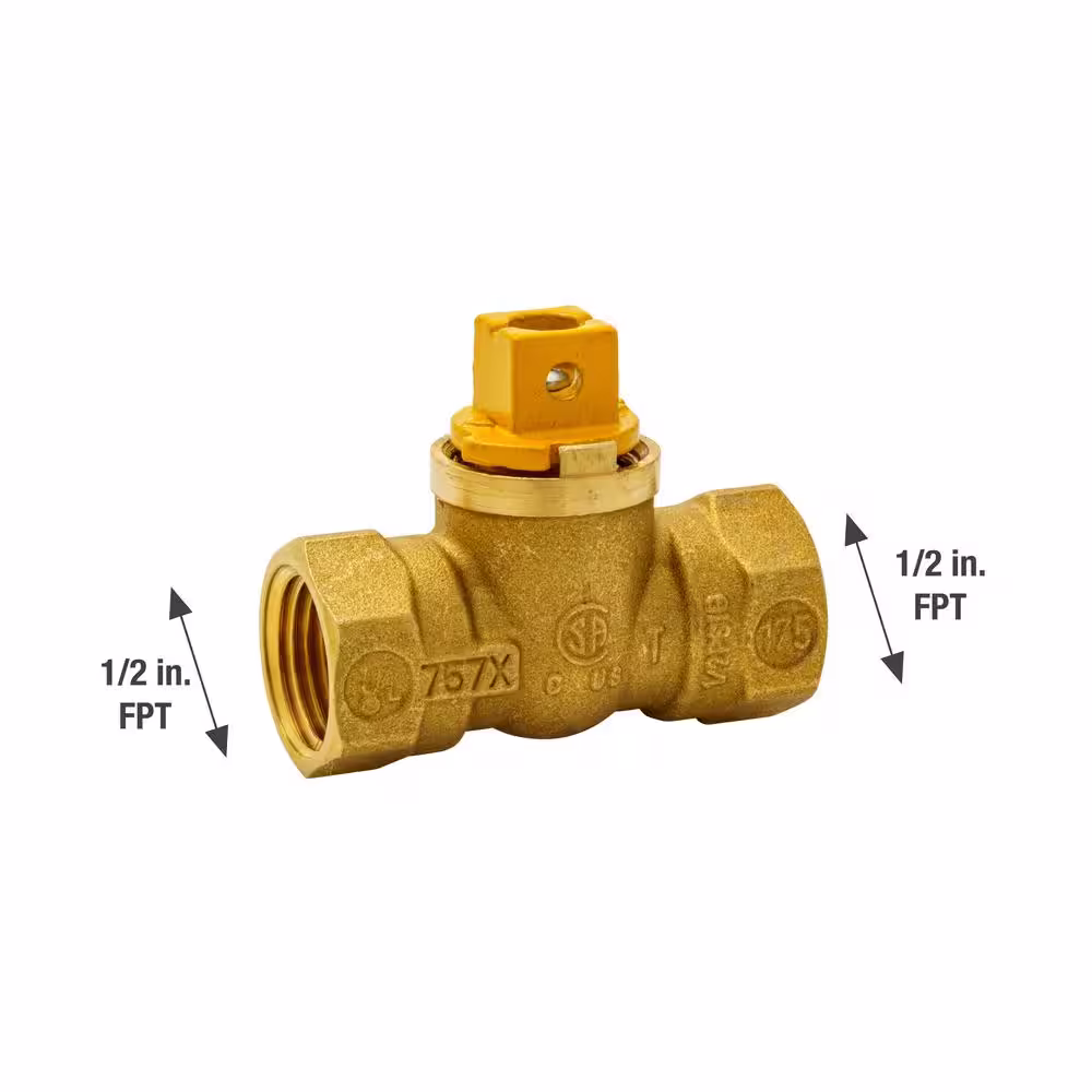 Everbilt 1/2 in. Brass Flat/Square Head-Handle FPT 1-Piece Body Gas Ball Valve