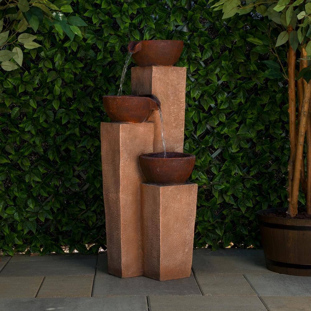 Alpine Corporation 35 in. Tall Outdoor Layered 3-Tiered Pots Fountain