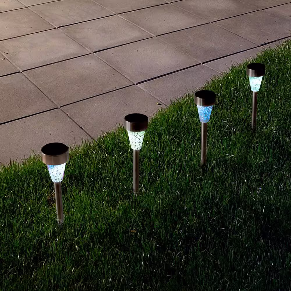 Pure Garden Stainless Steel Outdoor Integrated LED Landscape Path Solar Powered Mosaic Pillar Lights (4-Pack)