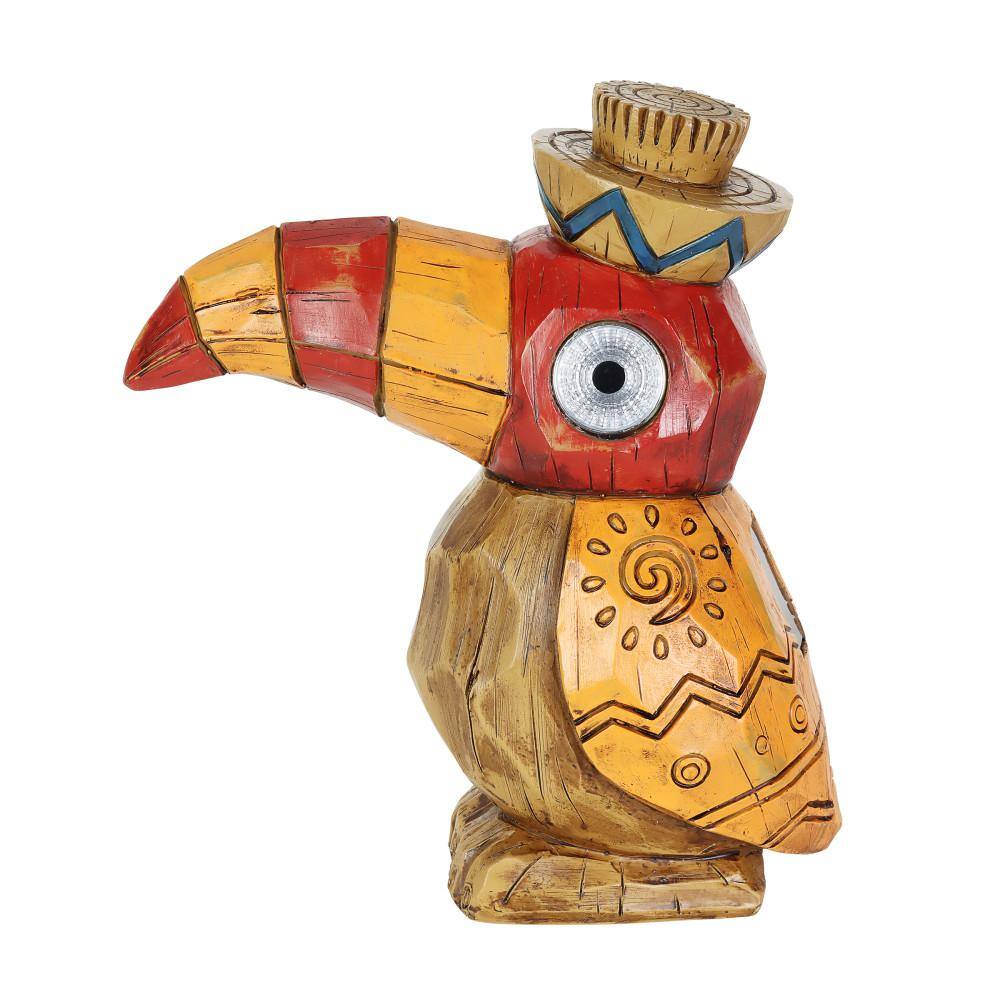 Exhart Solar Orange Tiki Toucan with LED Eyes, 10 in. x 10 in. Garden Statue