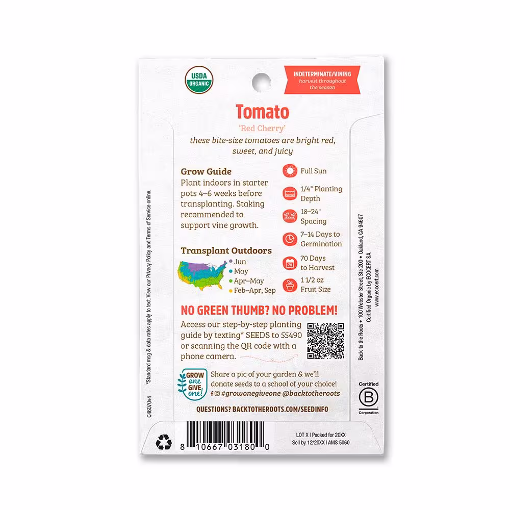 Back to the Roots Organic Red Cherry Tomato Seed (1-Pack)