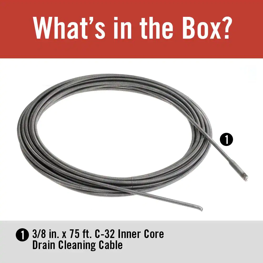 RIDGID 3/8 in. x 75 ft. C-32 IC Inner Core Drain Cleaning Snake Auger Machine Replacement Cable for K-3800 Models