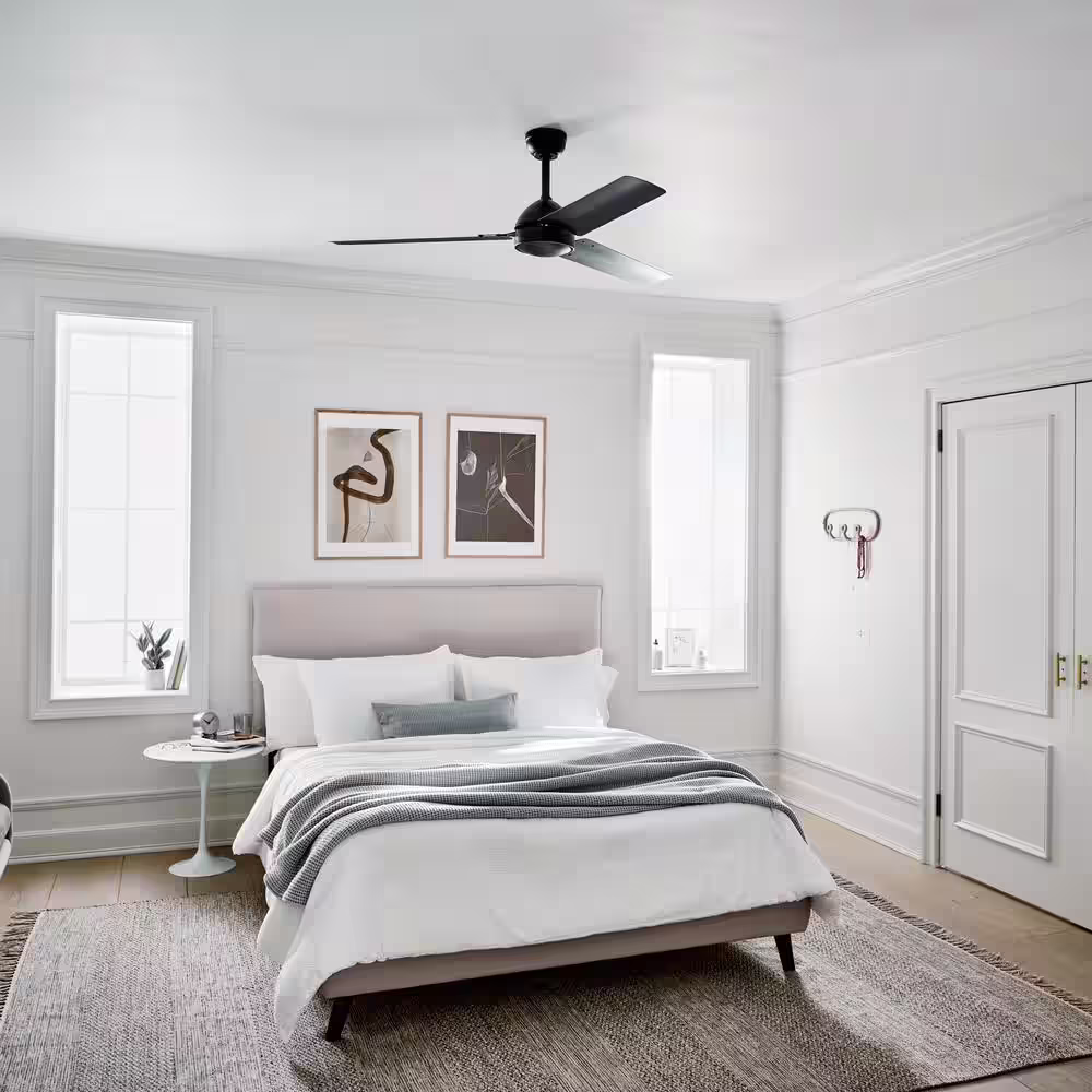 KICHLER Todo 56 in. Indoor/Outdoor Satin Black Downrod Mount Ceiling Fan with Wall Control