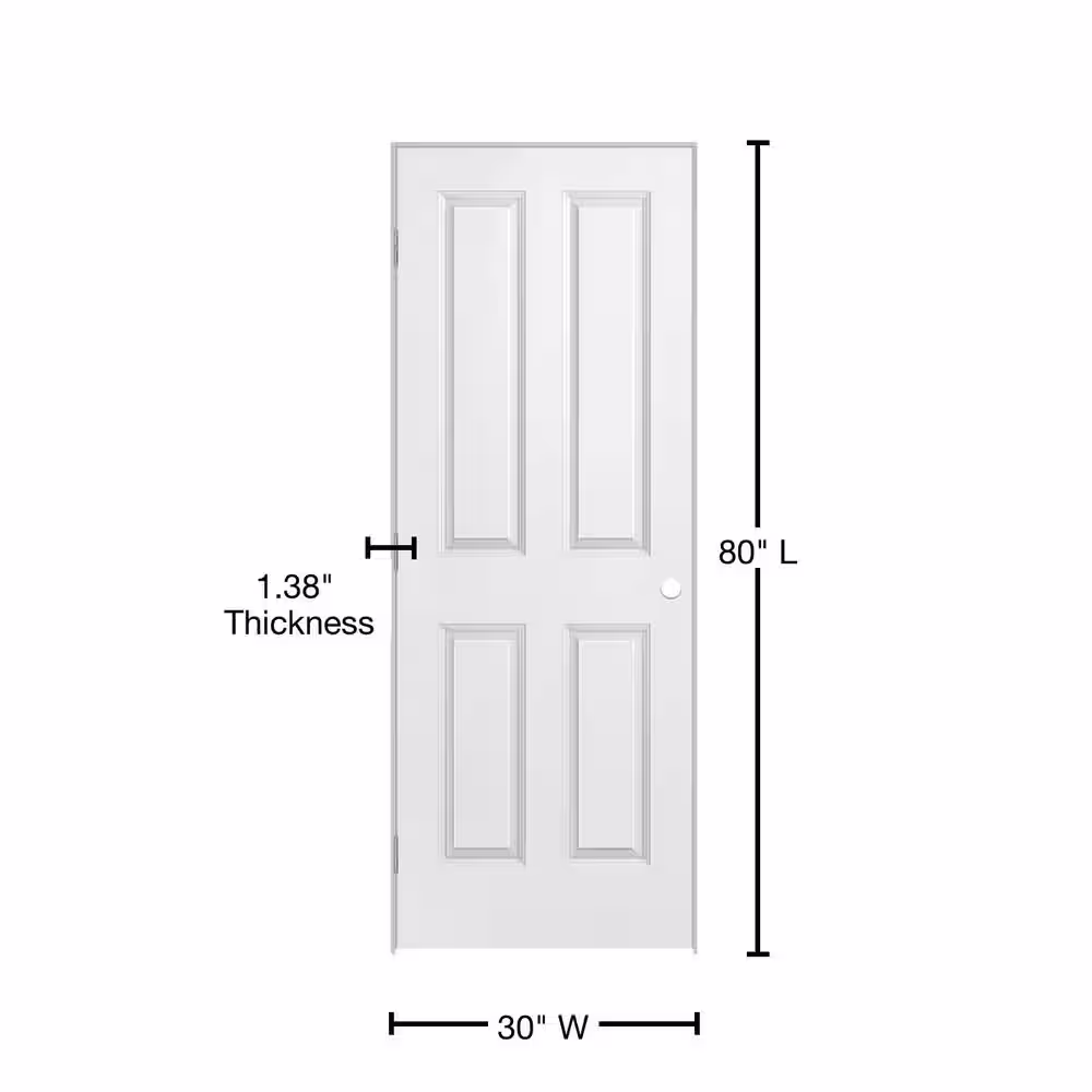 Masonite 30 in. x 80 in. 4-Panel Square Top Solid Core Smooth Primed Composite Single Prehung Interior Door