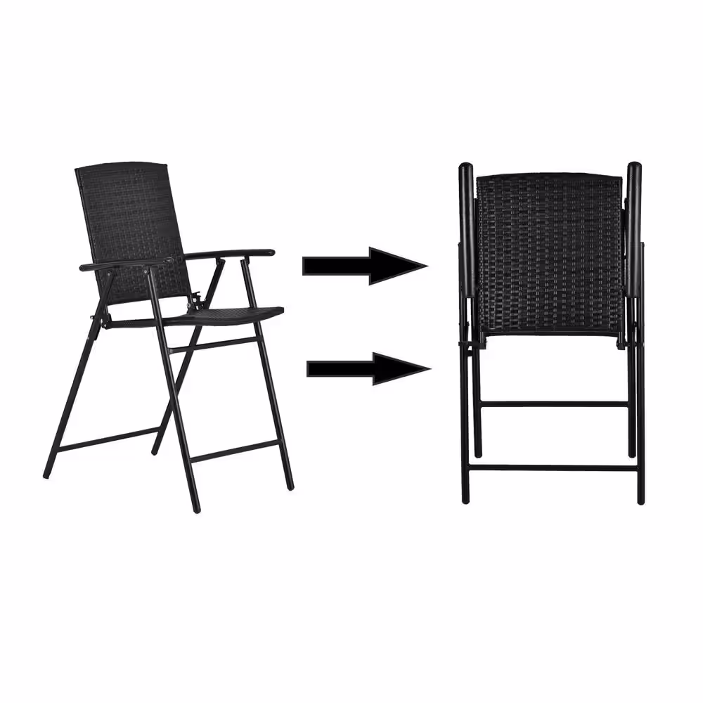 None 5-Piece Outdoor PE Wicker Bistro Set with Umbrella Hole and 4 Foldable Chairs without Umbrella