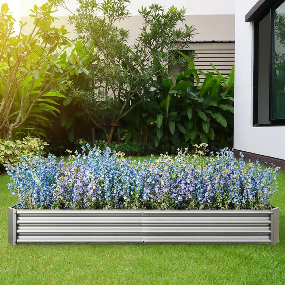 None 91 in. L x 45 in. W x 12 in. H Silver Metal Rectangle Raised Vegetable Flowers Plants Planter with Open Bottom Design