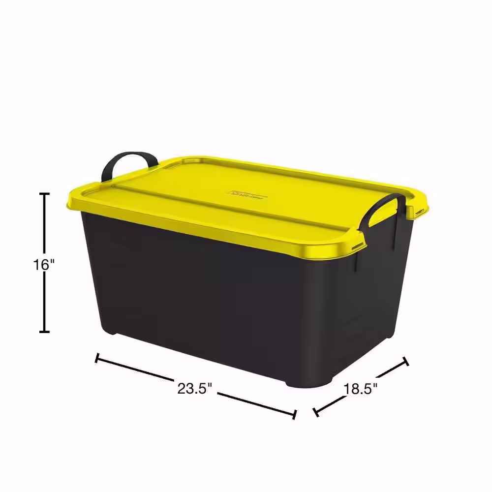 Life Story 55 Quart Plastic Stackable Storage Tote Unit Bin, Black and Yellow (18-Pack)