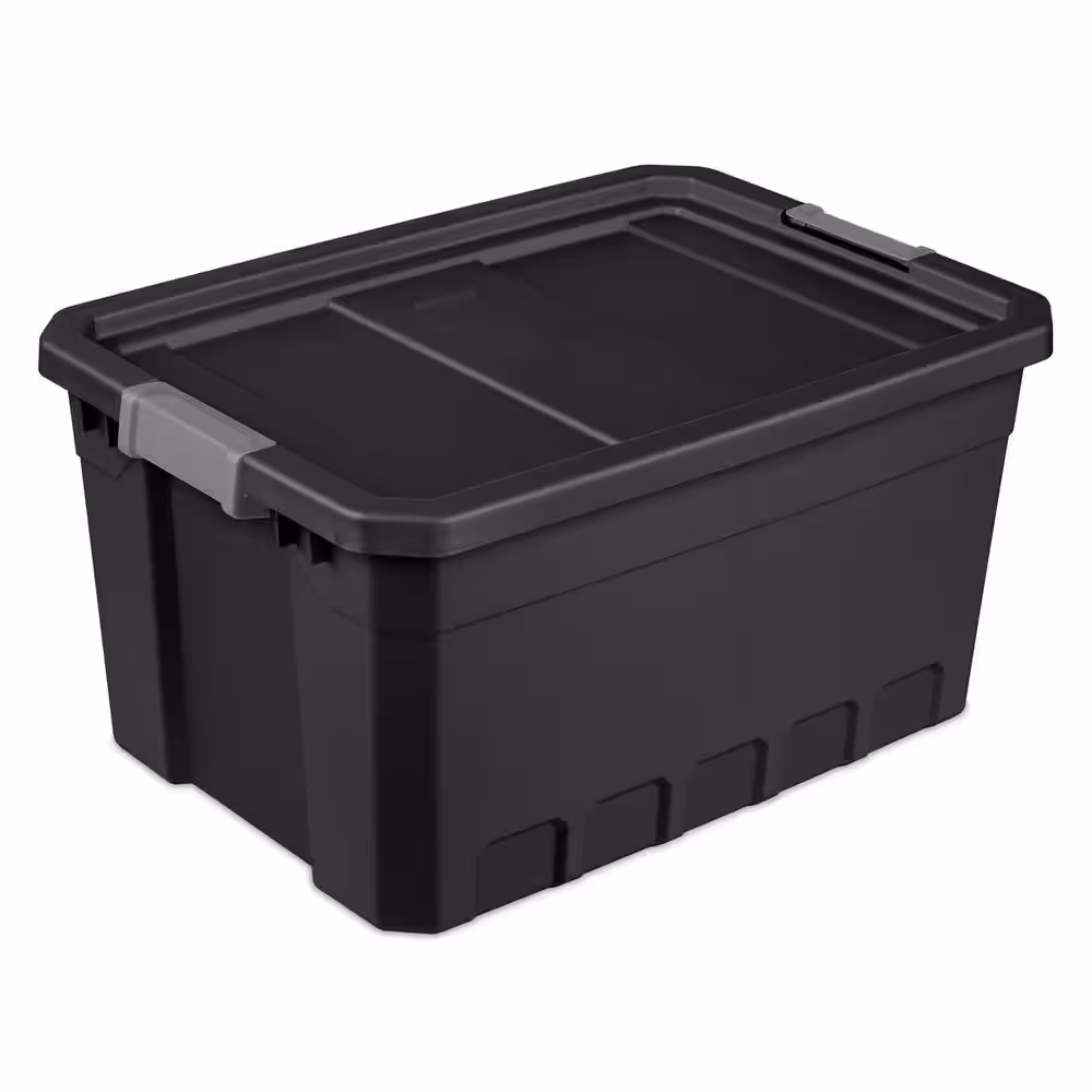 Sterilite 19 gal. Rugged Industrial Stackable Storage Tote with Lid in Black (6-Pack)