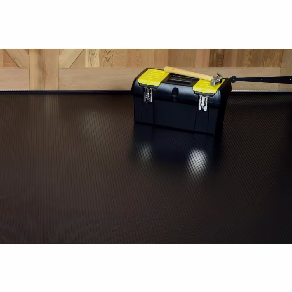 G-Floor Rib 7.5 ft x 17 ft Midnight Black Vinyl Garage Flooring Cover and Protector