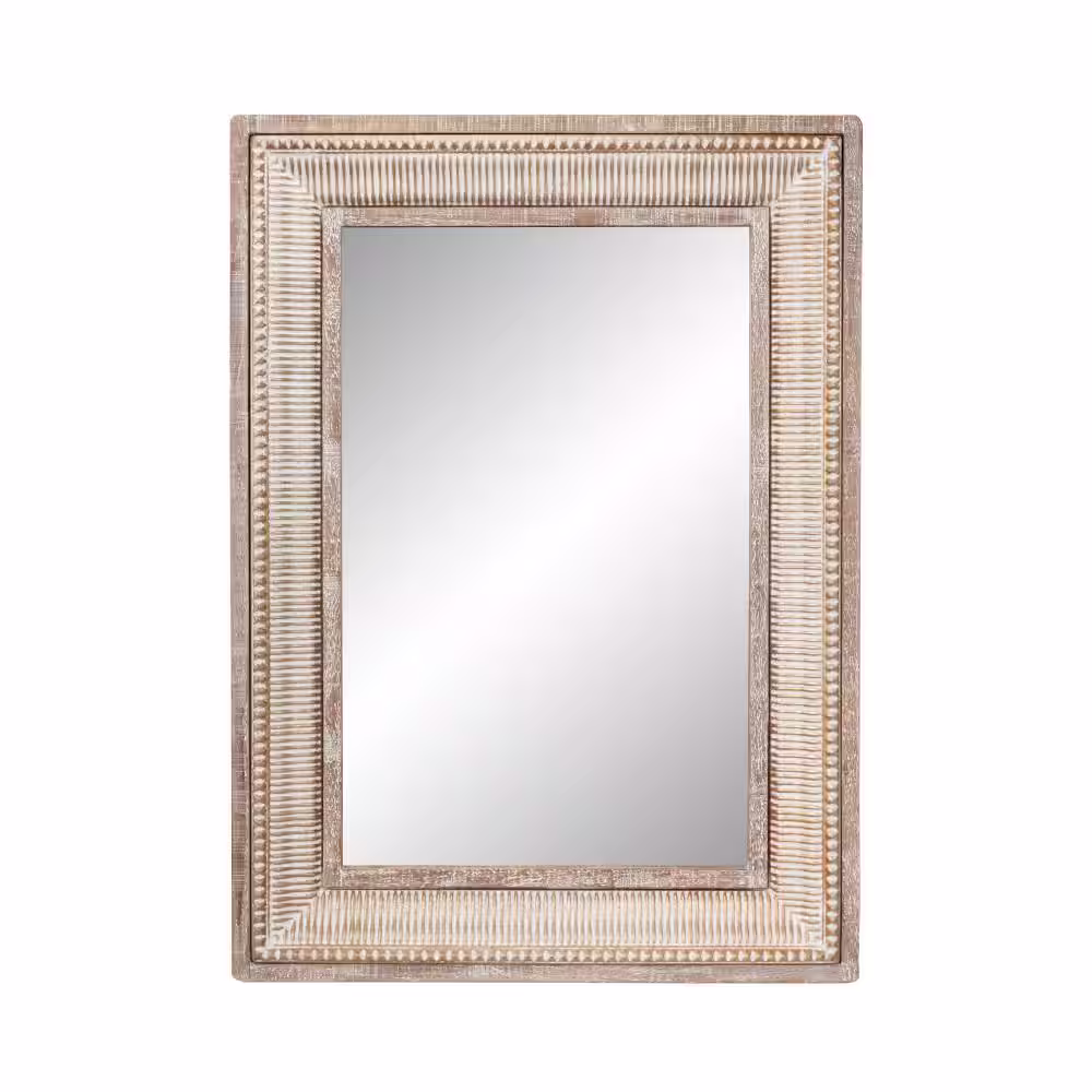 Litton Lane 43 in. x 31 in. Intricately Carved Rectangle Framed Brown Wall Mirror