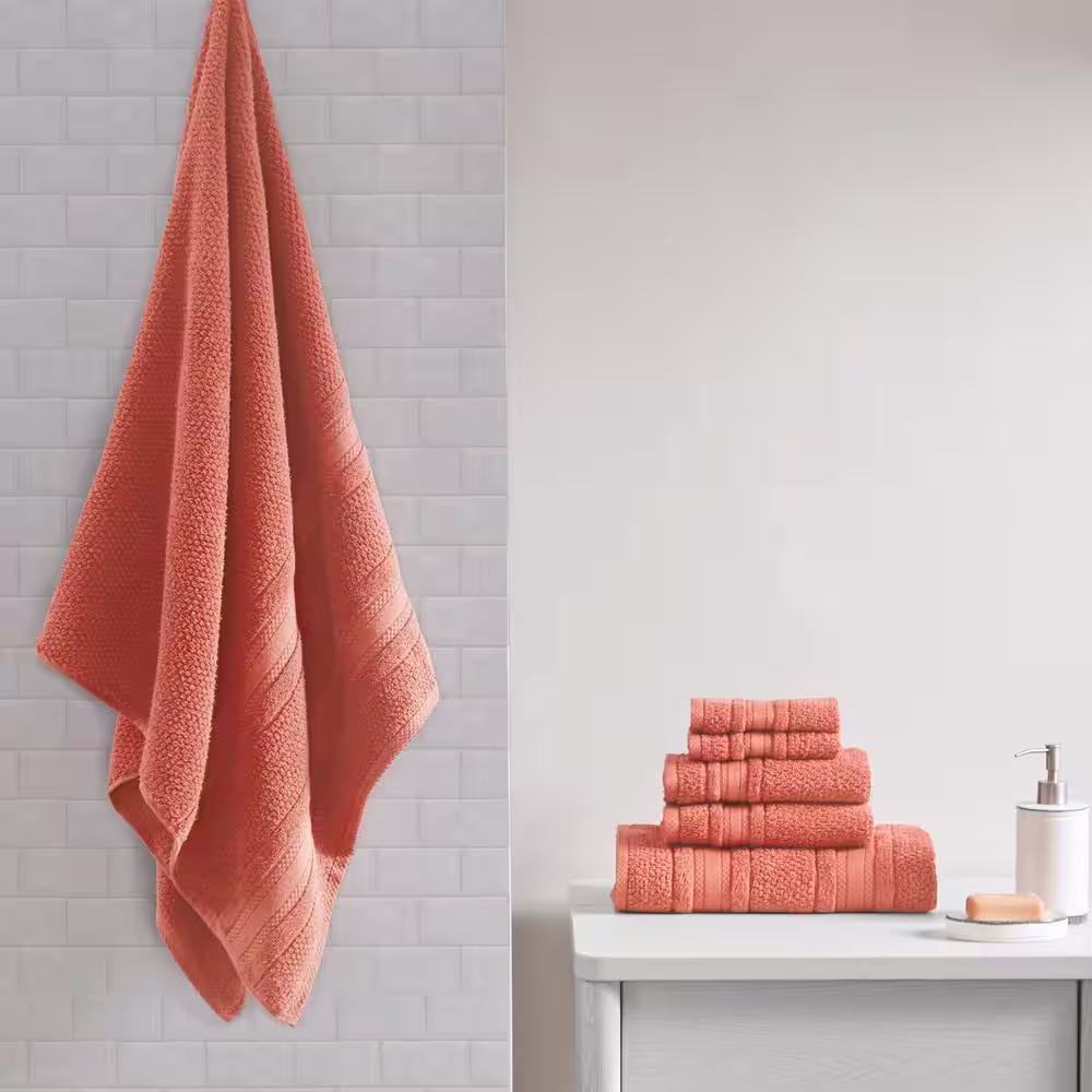 None Remy 6-Piece Coral Super Soft Quick Dry Cotton Bath Towel Set