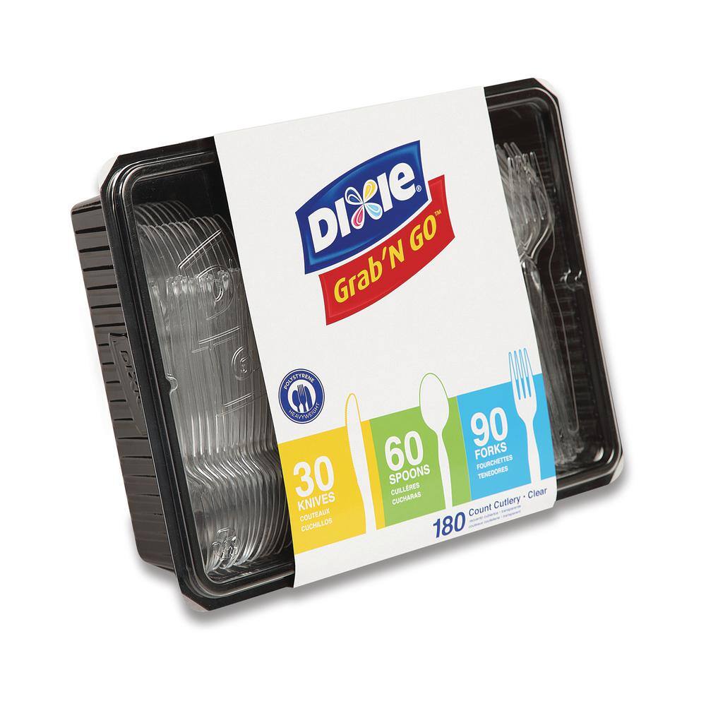 DIXIE Clear Disposable Polystyrene Utensils, Combo Pack with Tray, 90-Forks/30-Knives/60-Spoons