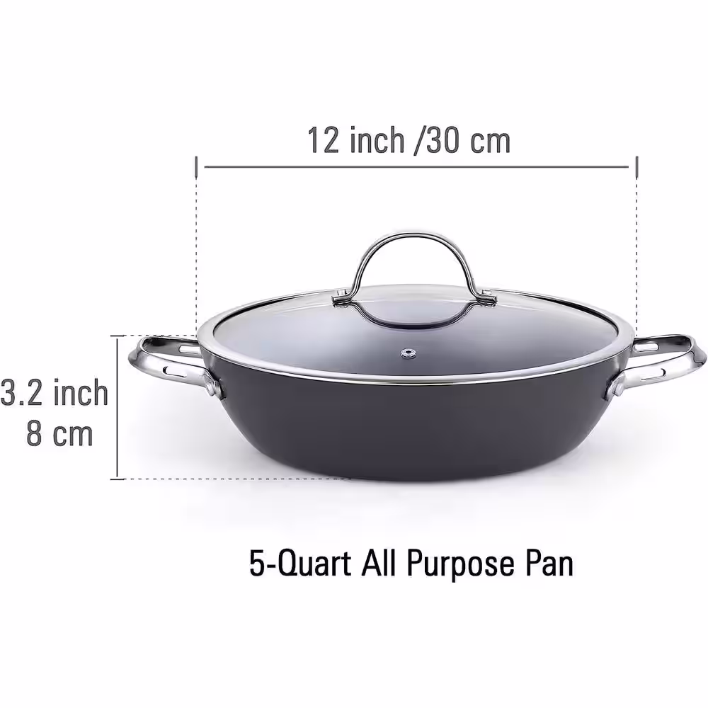 Cooks Standard 5 qt. Hard-Anodized Aluminum Nonstick Saute Pan in Black with Glass Lid