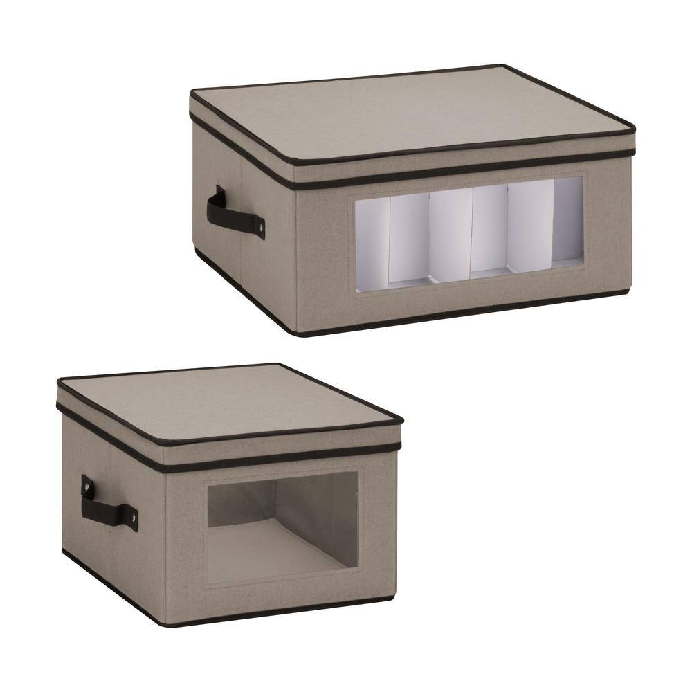 Honey-Can-Do Gray Canvas Dinnerware or Closet Window Storage Boxes (2-Pack)