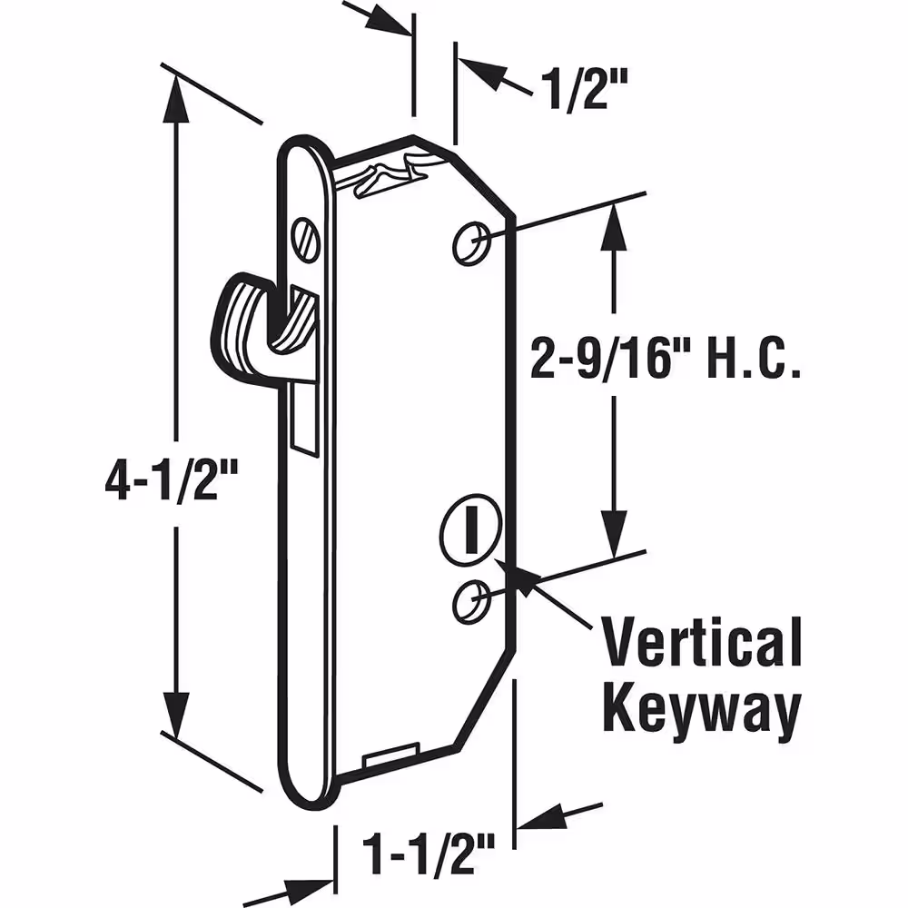 Prime-Line 2-9/16 in. Steel, Round-faced Mortise Latch with Vertical Keyway