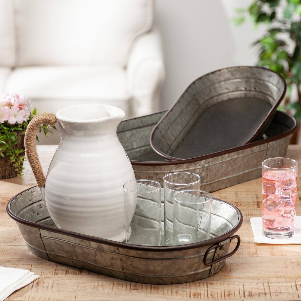GERSON INTERNATIONAL Galvanized Metal Planter Trays (Set of 3)