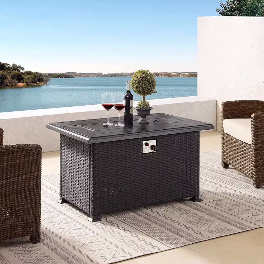 None ETL Certification 50,000 BTU Outdoor Wicker 43 in. Fire Pit Table Auto-Ignition Gas Fire Pit Table for Outside