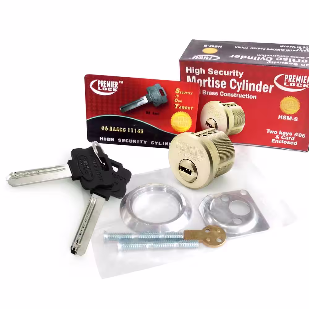 Premier Lock 1 in. High Security Mortise Cylinder, Satin Nickel Finish (Pack of 4, Keyed Alike)
