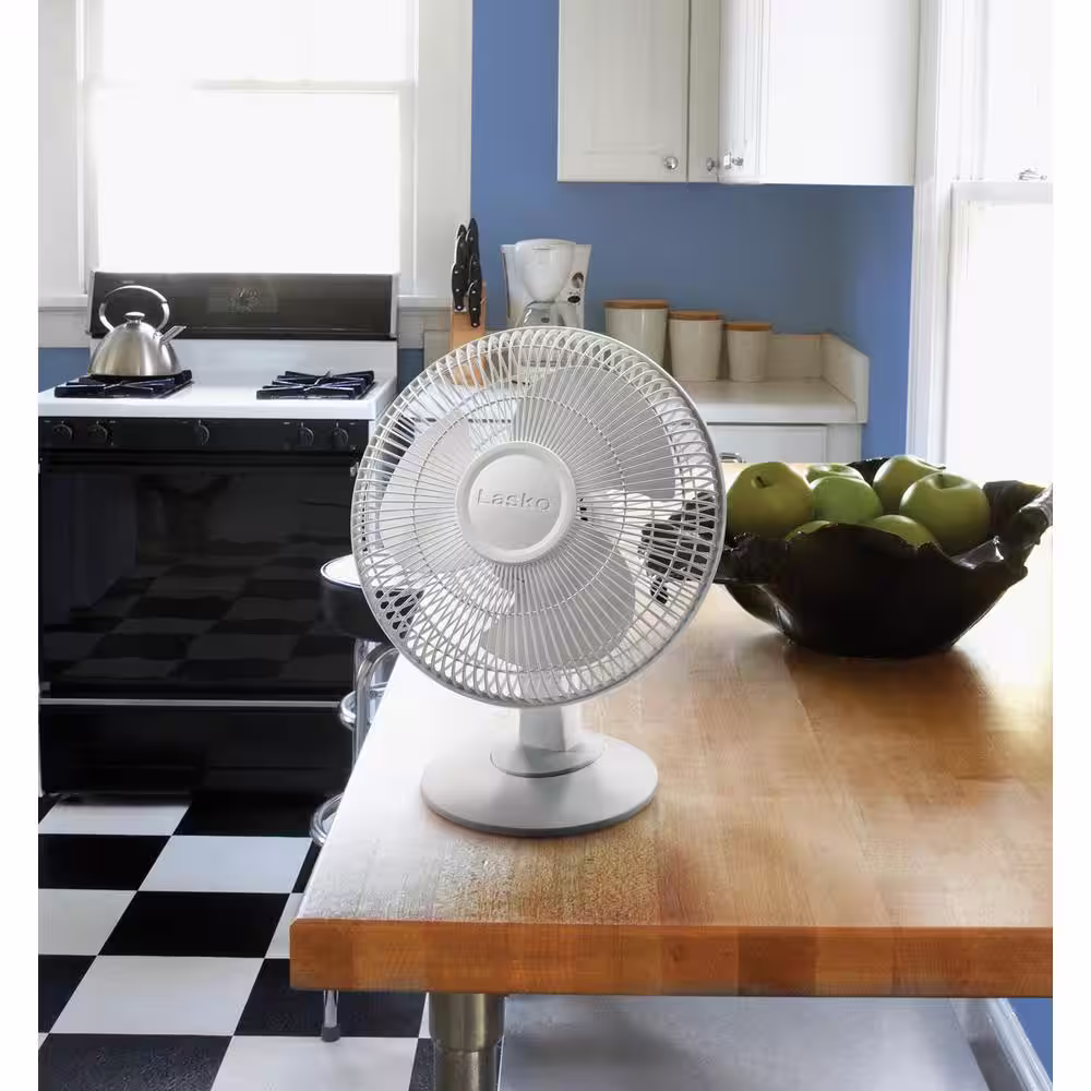 Lasko 12 in. 3 Speed White Oscillating Personal Table Fan with Tilt-Back Feature