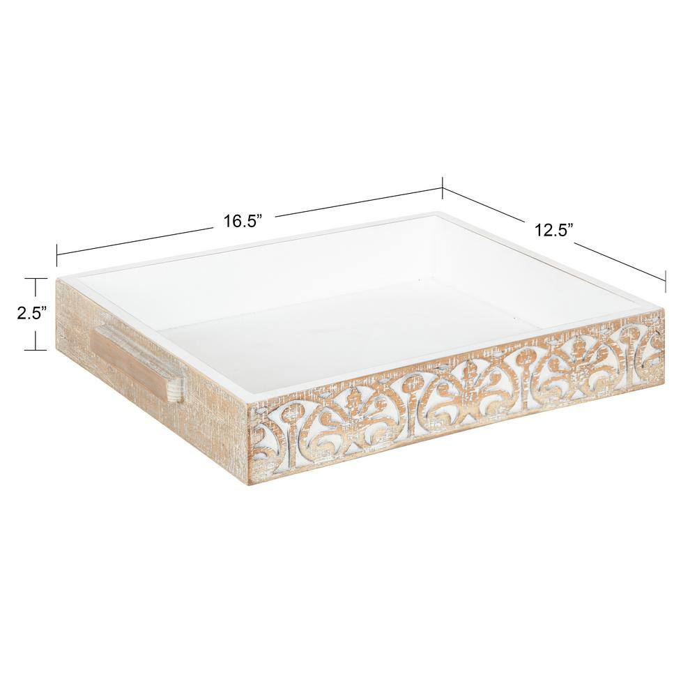 Kate and Laurel Engrahm 16.50 in. W Rectangle White Wood Decorative Tray